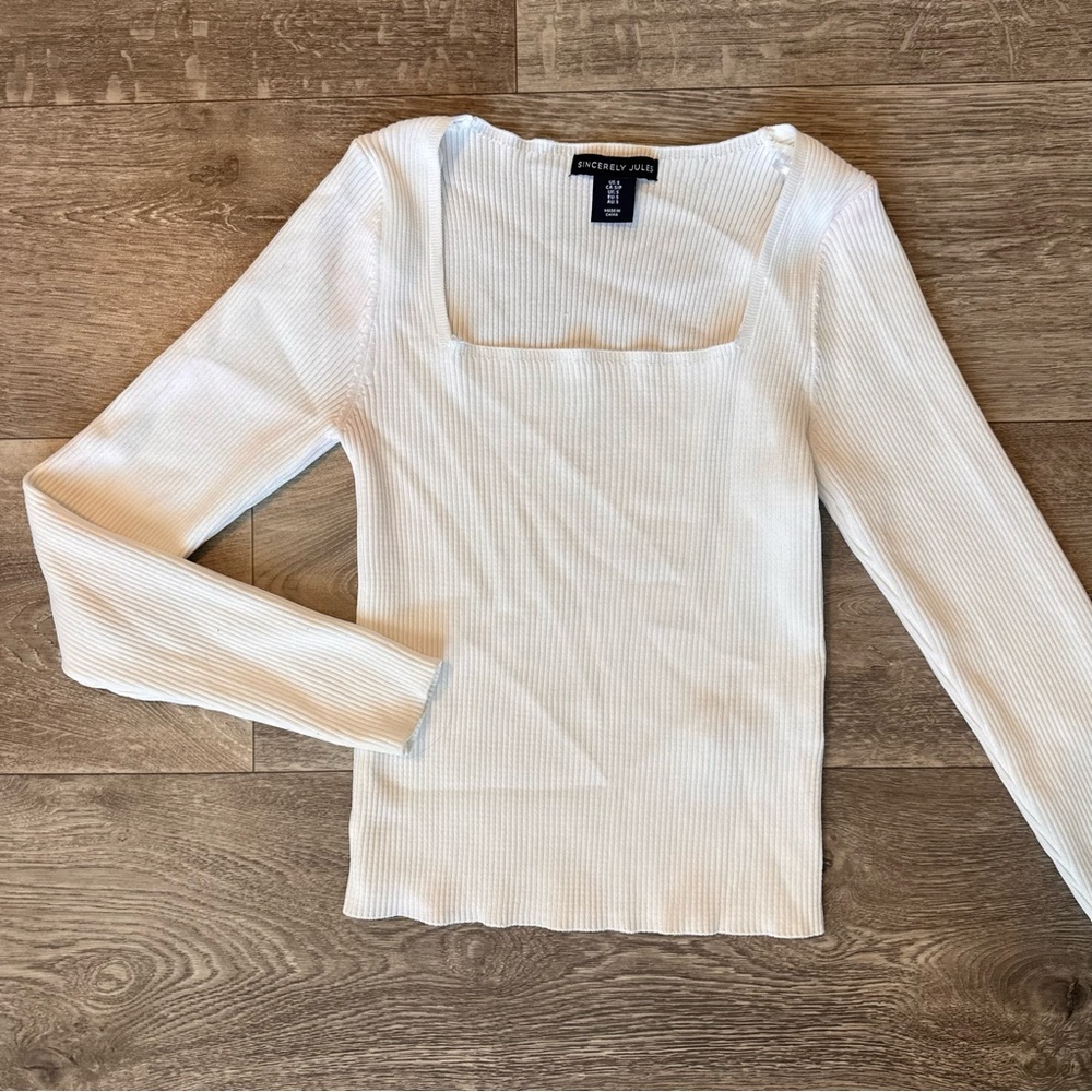 Sincerely Jules White Ribbed Long Sleeve Top